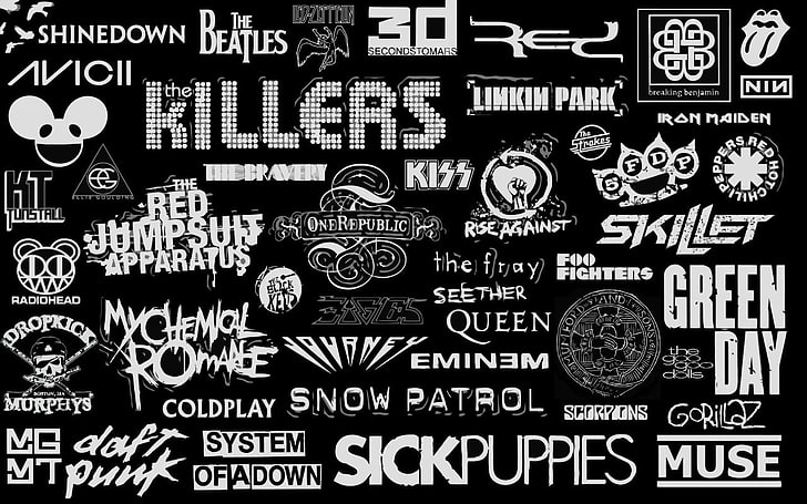 音楽バンド、黒の背景に白いテキストオーバーレイ、音楽、黒、ロゴ、音楽バンド、背景、 HDデスクトップの壁紙