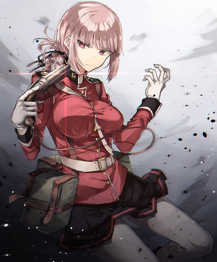 anime, anime girls, Fate/Grand Order, red eyes, gun, weapon, skirt, Florence Nightingale (Fate/Grand Order), Berserker (Fate/Grand Order), HD wallpaper