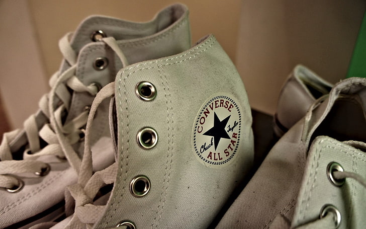 pair of green-and-grey Converse All-Star, converse, sneakers, old, laces, shoes, HD wallpaper