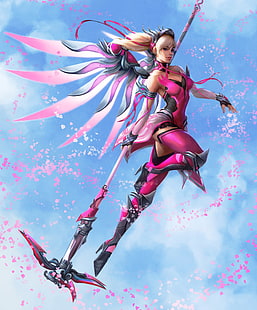 Overwatch, Mercy, Mercy (Overwatch), wings, blonde, Pink Mercy (Overwatch), HD wallpaper HD wallpaper