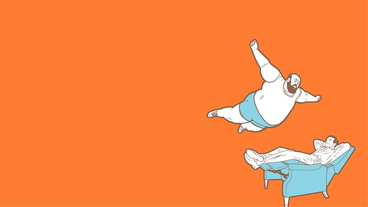 two men illustration, swan dive, diving, fatass, couch, HD wallpaper