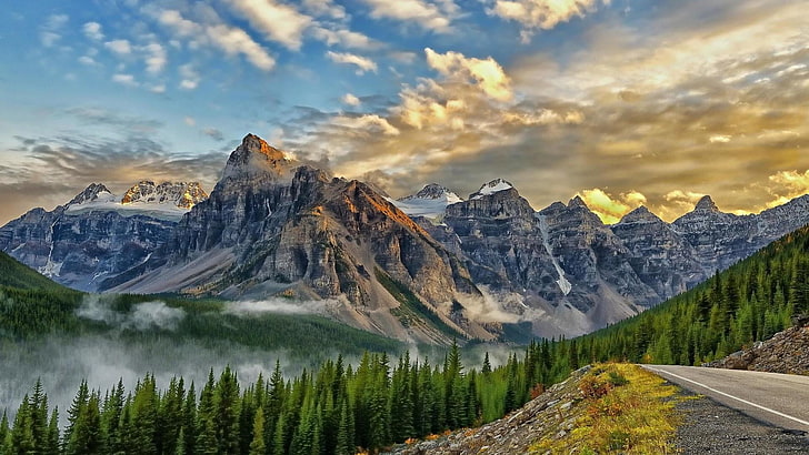 自然、空、山岳地形、山、荒野、山の風景、山脈、国立公園、雲、谷、木、高地、バンフ国立公園、10の谷の谷、アルバータ、カナダ、 HDデスクトップの壁紙