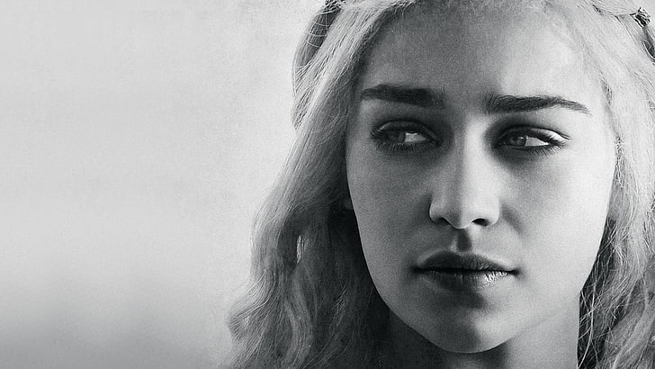 Emilia Clarke, Game of Thrones, Emilia Clarke, Daenerys Targaryen, monocromático, rosto, mulheres, celebridade, atriz, HD papel de parede