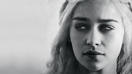 Emilia Clarke, Game of Thrones, Emilia Clarke, Daenerys Targaryen, monochrome, visage, femmes, célébrité, actrice, Fond d'écran HD HD wallpaper
