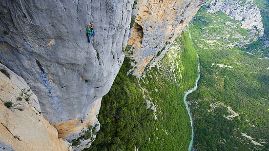 sport, montagna, arrampicata, roccia, verde, fiume, Sfondo HD HD wallpaper