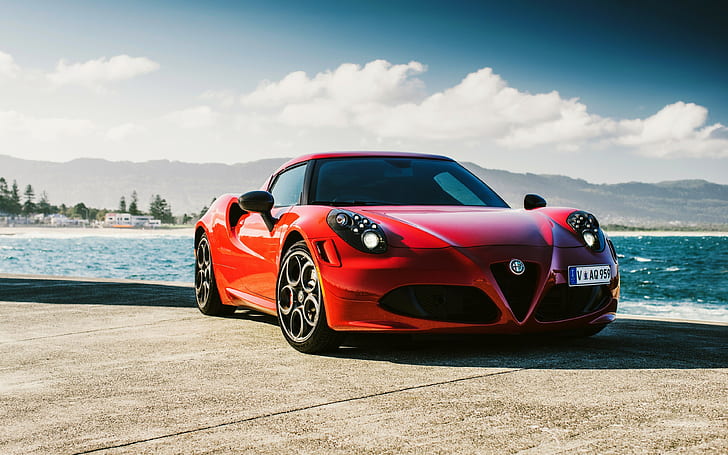 alfa romeo, 4c backgrounds, au-spec, red side view, HD wallpaper