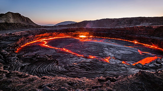 자연, 풍경, 용암, 바위, 산, 화산 폭발, 하늘, 불, HD 배경 화면 HD wallpaper