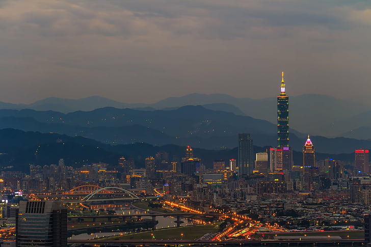 Ciudades, Taipei, Montaña, Noche, Taipei 101, Taiwán, Fondo de pantalla HD