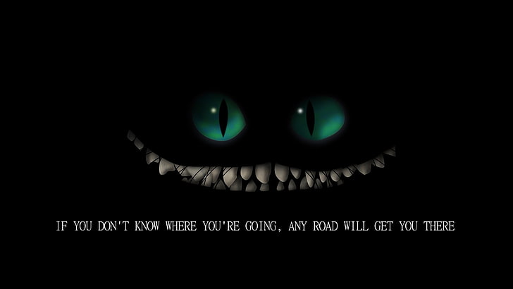 Kucing Cheshire, Kucing Cheshire, mata, gelap, tipografi, Wallpaper HD