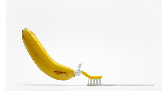 cepillo, plátano, pasta de dientes, Fondo de pantalla HD HD wallpaper