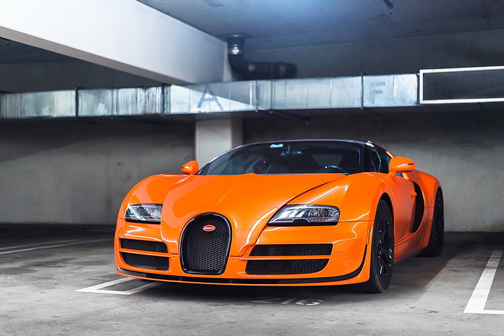 Bugatti, Bugatti Veyron, Car, Orange Car, Sport Car, Supercar, Vehicle, HD wallpaper