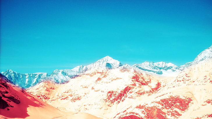 cordilleras, naturaleza, papel tapiz feo, corrección de color, montañas, nieve, Fondo de pantalla HD