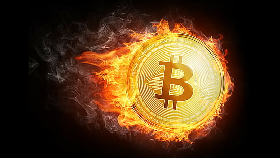 money, bitcoin, coin, cryptocurrency, gold, currency, metal, flaming, HD wallpaper HD wallpaper