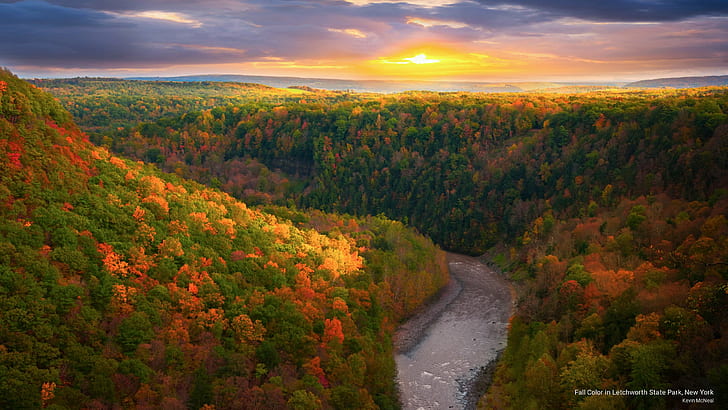 Kolor jesieni w Letchworth State Park, Nowy Jork, jesień, Tapety HD