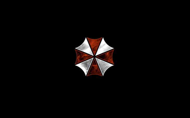 czerwono-biały parasol, Resident Evil, Umbrella Corporation, sztuka cyfrowa, mrok, minimalizm, czarne tło, Tapety HD