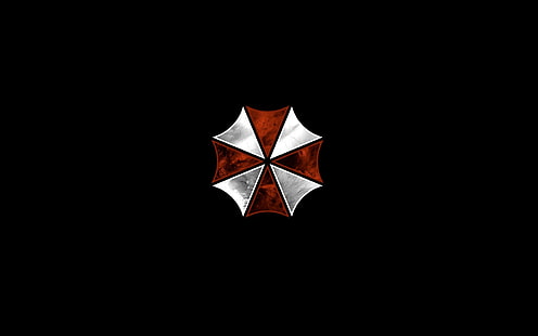 ombrello rosso e bianco, Resident Evil, Umbrella Corporation, arte digitale, scuro, minimalismo, sfondo nero, Sfondo HD HD wallpaper