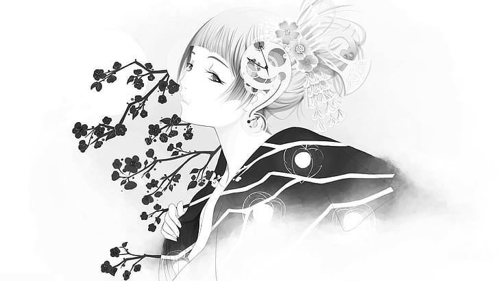 kimono, chicas anime, Fondo de pantalla HD