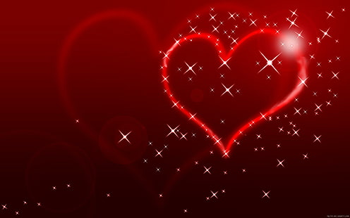Corazón rojo, ilustración en forma de corazón rojo, amor, corazón, rojo, estrellas, san valentín, Fondo de pantalla HD HD wallpaper