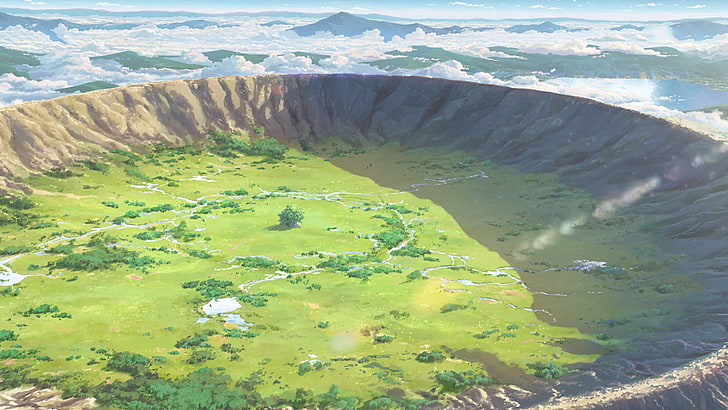 grüner und weißer Blumenbereichsteppich, Comic-Kunst, Ihr Name, Anime, Kimi no Na Wa, Makoto Shinkai, HD-Hintergrundbild