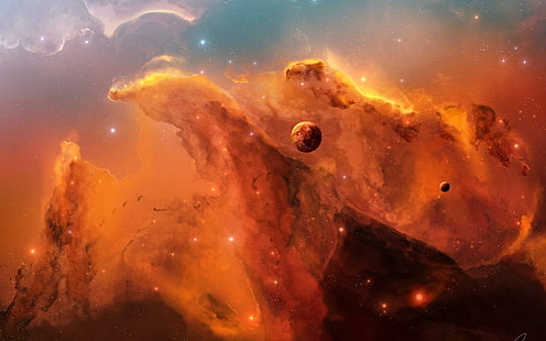 pittura della nebulosa rossa, galassia, spazio, stelle, nebulosa, pianeta, arte spaziale, arte digitale, Sfondo HD HD wallpaper