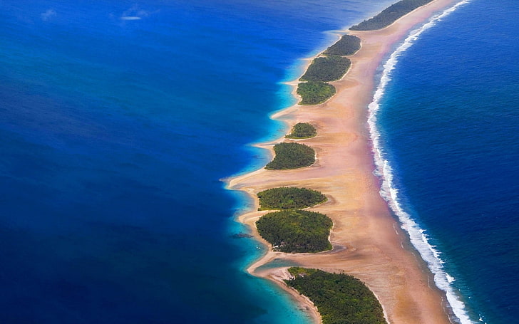 naturaleza, paisaje, atolones, playa, tropical, mar, Edén, Polinesia Francesa, vista aérea, arena, Fondo de pantalla HD