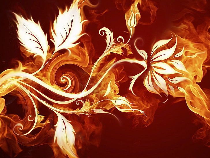 Flaming Flower, orange and yellow flame flowers wallpaper, Abstract, HD wallpaper
