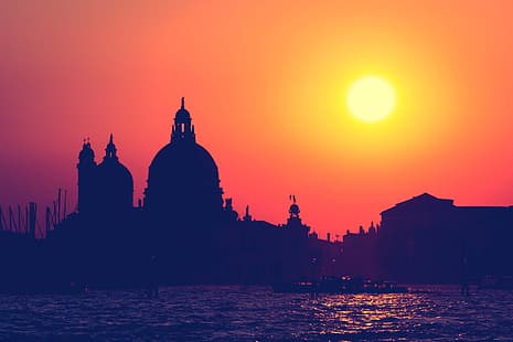 Sonnenuntergang, Venedig, die Kirche Santa Maria della Salute, HD-Hintergrundbild HD wallpaper