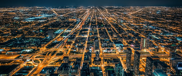 야간, 도시, 시카고, 일리노이시의 저속 촬영 사진, HD 배경 화면