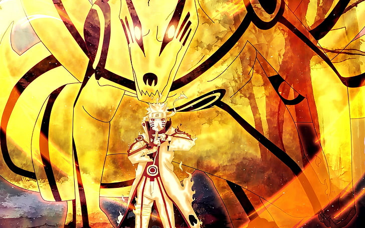 Naruto-Illustration, Naruto Shippuuden, Uzumaki Naruto, Kyuubi, Kurama, HD-Hintergrundbild