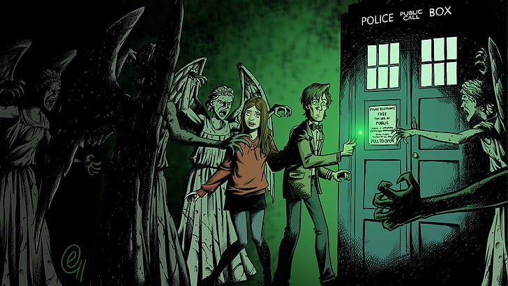 uomo e donna in piedi davanti alla porta sfondo, Doctor Who, Karen Gillan, Sfondo HD