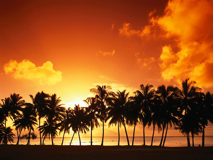 Aitutaki Isl al atardecer, Islas Cook, isla, aitutaki, puesta de sol, cocinero, islas, Fondo de pantalla HD