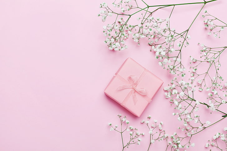 flowers, background, gift, pink, beautiful, romantic, present, tender, HD wallpaper
