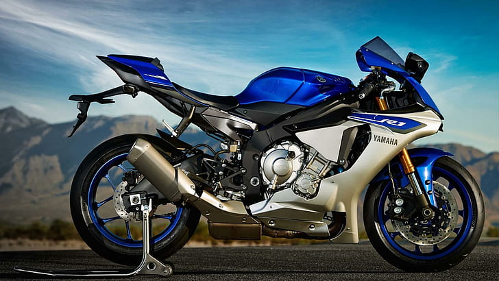 Yamaha YZF-R1 2015, motorcyklar, yamaha, 2015, blå, HD tapet