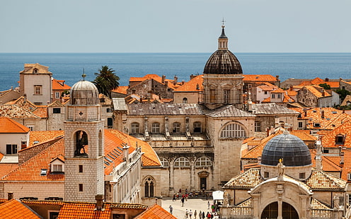Dubrovnik, Croacia, estructuras de hormigón marrón y naranja, Dubrovnik, Croacia, Mar Adriático, Edificios, templos, panorama, Fondo de pantalla HD HD wallpaper