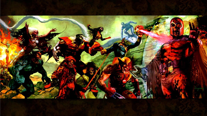Marvel X-men painting, comics, X-Men, Wolverine, Magneto, zombies, HD wallpaper