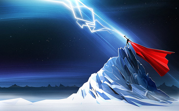 Thor illustration, Thor, lightning, Marvel Comics, minimalism, low poly, HD wallpaper