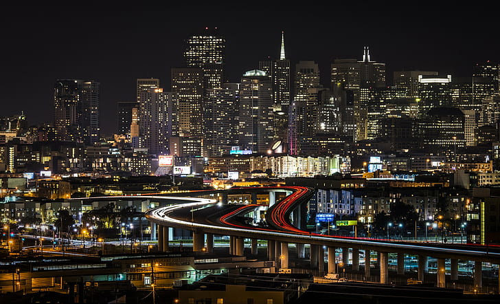 Сан-Франциско, город, городской пейзаж, ночь, HD обои