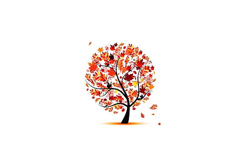 оранжево дърво илюстрация, дървета, произведения на изкуството, просто, вектор, минимализъм, прост фон, бял фон, HD тапет HD wallpaper