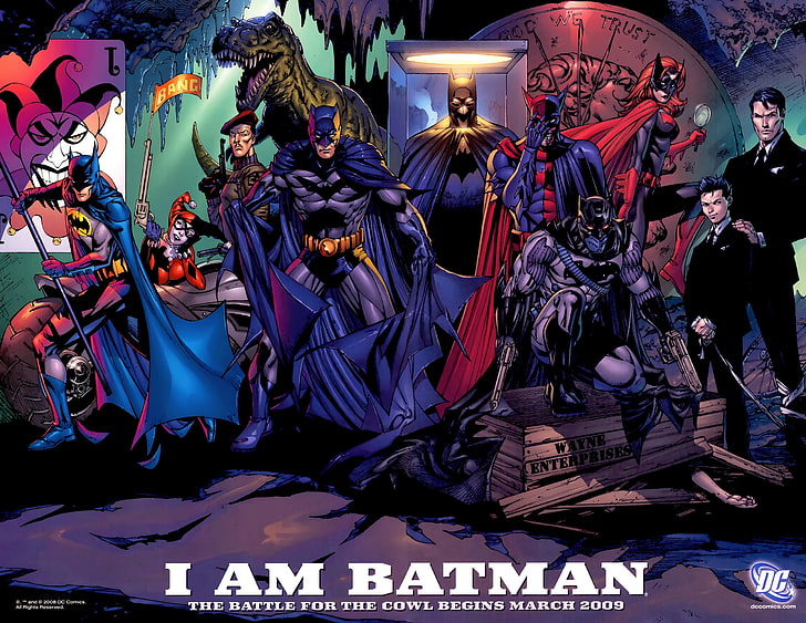 Batman illustration, Batman, Harley Quinn, hero, superhero, comics, artwork, Batgirl, Batwoman, DC Comics, HD wallpaper
