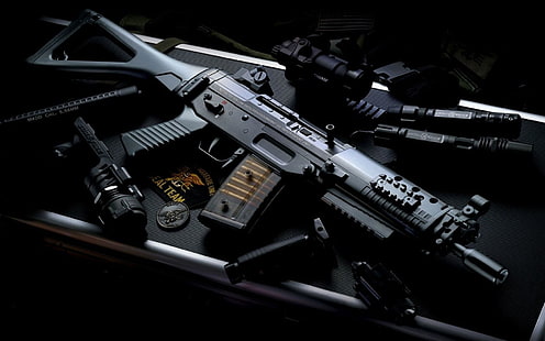 черная штурмовая винтовка, оружие, штурмовая винтовка, сиг 556, HD обои HD wallpaper