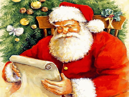 Изкуство, Дядо Коледа, Зима, Дълга брада, Червени дрехи, изкуство, Дядо Коледа, зима, дълга брада, червени дрехи, HD тапет HD wallpaper