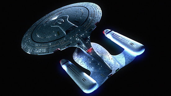 сив и черен космически кораб, Star Trek, USS Enterprise (космически кораб), NCC-1701 Enterprise D, космически кораб, научна фантастика, HD тапет HD wallpaper