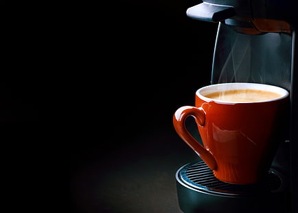 red ceramic mug, foam, couples, steam, cup, Coffee, coffee machine, espresso, cream, a coffee Cup, HD wallpaper HD wallpaper