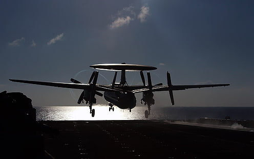 Silhouette von Flugzeug, Flugzeug, E-2 Hawkeye, Kampfflugzeuge, HD-Hintergrundbild HD wallpaper