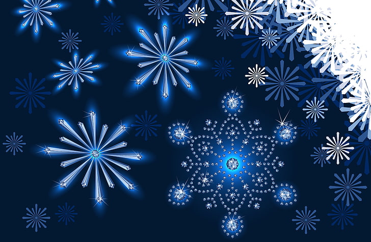 сини снежинки дигитален тапет, снежинки, фон, шарки, Нова година, HD тапет
