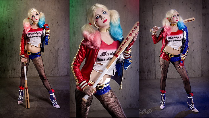 Harley Quinn illustration collage, women, collage, cosplay, Harley Quinn, HD wallpaper