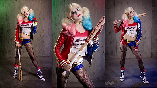 Harley Quinn illüstrasyon kolaj, kadınlar, kolaj, cosplay, Harley Quinn, HD masaüstü duvar kağıdı HD wallpaper