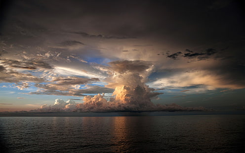 zbiornik wodny, burza, chmury, morze, niebo, Tapety HD HD wallpaper