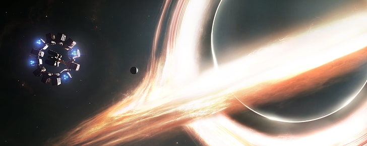 braune und schwarze Raumschiffillustration, Raum, der Film, Schiff, interstellar, Nolan, ein Wurmloch, HD-Hintergrundbild