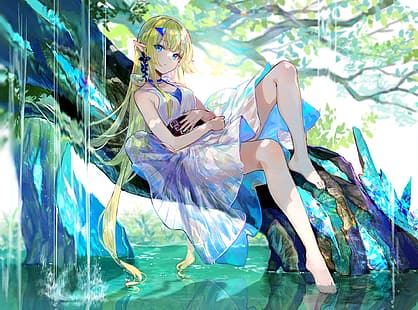 Anime, Anime Girls, barfuß, blond, Fuzichoco, HD-Hintergrundbild HD wallpaper
